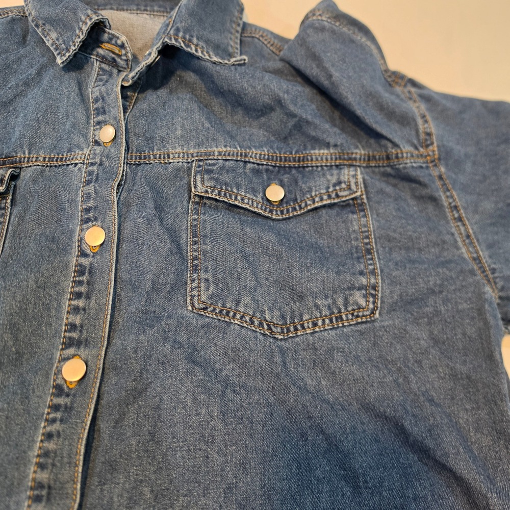 Denim Shirt Dress Womens 2XL Blue Excellent Frayed Hem Snap Front